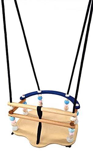 Hess Holzspielzeug 20001 - Gitter-Schaukel aus Holz mit Bügel und Perlen, Nature Serie, handgefertigt, für Babys ab 12 Monaten, Schaukelvergnügen im Haus, Garten und auf der Terrasse von Hess Holzspielzeug