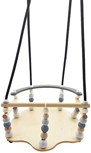 Hess Holzspielzeug 31117 - Gitter-Schaukel aus Holz mit Bügel und Perlen, Nature Serie in Grau, für Babys ab 12 Monaten, für unbeschwertes Schaukelvergnügen im Haus, Garten und auf der Terrasse von Hess Holzspielzeug