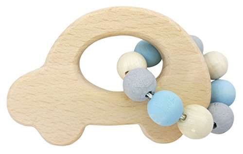 Hess Holzspielzeug 11114 - Greifling aus Holz mit kleiner Kugelkette, Nature Serie Auto in Blau, für Babys ab 6 Monaten, handgefertigt, für Greifübungen und fröhlichen Spielspaß von Hess Holzspielzeug