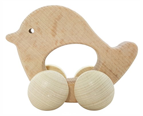 Hess Holzspielzeug 10866 - Schiebe-Figur aus Holz, Serie Vogel nature, für Babys ab 3 Monaten, Greifling mit Rädern zum Hin- und Herrollen, als Geschenk zur Geburt oder Taufe von Hess