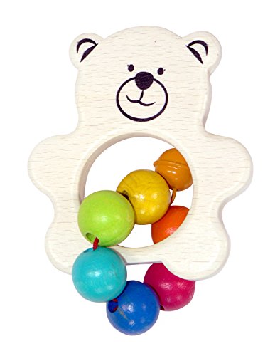 Hess Holzspielzeug 11013 - Rassel aus Holz mit kleiner Kugelkette, Serie Teddy, für Babys ab 6 Monaten, handgefertigt, für Greifübungen und fröhlichen Spielspaß von Hess