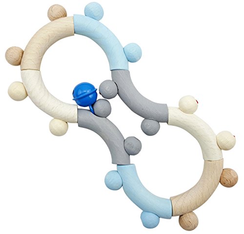 Hess Holzspielzeug 11106 - Motorik-Rassel aus Holz in Form einer Acht, Nature Serie in Blau, mit beweglichen Teilen, ab 6 Monaten, handgefertigt, für Greifübungen und fröhlichen Rasselspaß von Hess