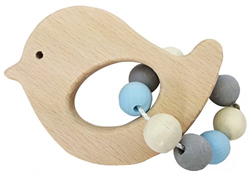 Hess Holzspielzeug 11110 - Greifling aus Holz mit kleiner Kugelkette, Nature Serie Vogel in Blau, für Babys ab 6 Monaten, handgefertigt, für Greifübungen und fröhlichen Spielspaß von Hess Holzspielzeug