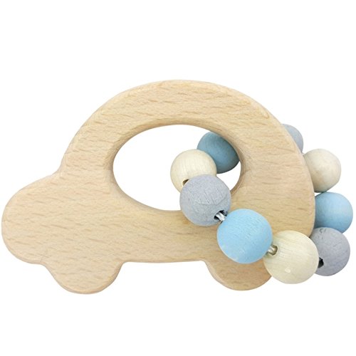 Hess Holzspielzeug 11114 - Greifling aus Holz mit kleiner Kugelkette, Nature Serie Auto in Blau, für Babys ab 6 Monaten, handgefertigt, für Greifübungen und fröhlichen Spielspaß von Hess Holzspielzeug