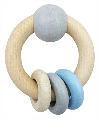 Hess Holzspielzeug 11117 - Rundrassel mit Kugel und 3 Ringen aus Holz, nature blau von Hess Holzspielzeug