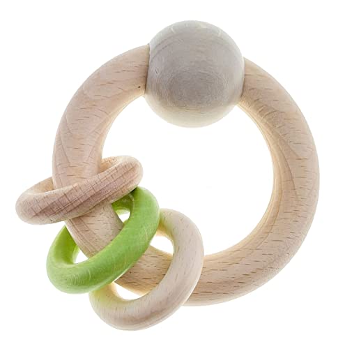 Hess Holzspielzeug 11140 - Greifling aus Holz, handgefertigte,kreisförmige Motorik-Rassel mit 3 Ringen, Nature Serie in Apfelgrün, für Babys ab 6 Monaten, für Greifübungen Hess Holzspielzeug 11140 - Greifling aus Holz, handgefertigte,kreisförmige Motorik-Rassel mit 3 Ringen, Nature Serie in Apfelgrün, für Babys ab 6 Monaten, für Greifübungen von Hess