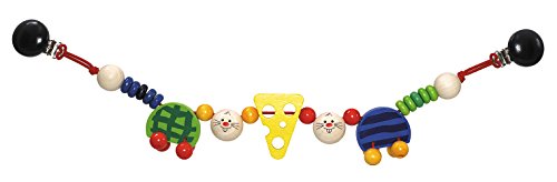 Hess Holzspielzeug 13026 - Wagenkette aus Holz, Serie Mäuschen, für Babys ab 3 Monaten, handgefertigt, mit 2 Sicherheitsclips, Länge ca. 52 cm, für Kinderwagen und Babyschale von Hess-Spielzeug