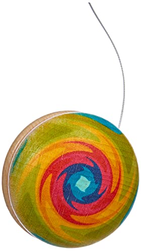 Hess Holzspielzeug 14337 - Jojo aus Holz mit buntem Muster, in drei Farbvarianten, sortiert, Durchmesser ca. 6 cm, zum Spielen und Erlernen von Tricks von Hess Holzspielzeug