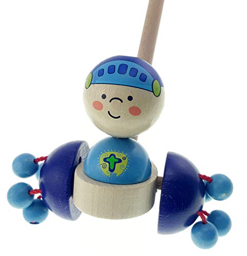 Hess Holzspielzeug 14456 - Schiebefigur aus Holz, blauer Ritter, ca. 13 x 15 x 60 cm, kindgerechtes Spielzeug zum Schieben und Ziehen für Kleinkinder von Hess