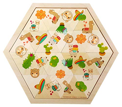 Hess Holzspielzeug 14965 - Mosaik-Legespiel aus Holz in sechseckiger Form mit 24 Teilen, Serie Lama, für Kinder ab 3 Jahren, handgefertigt, als Geschenk zum Geburtstag, Weihnachten oder Ostern von Hess Holzspielzeug