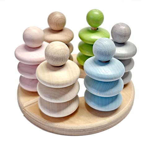Hess Holzspielzeug 14969 - Stapelspiel aus Holz mit Ringen in verschiedenen Farben, Nature Serie für Kinder ab 36 Monaten, zum Stecken, Stapeln und Sortieren von Hess