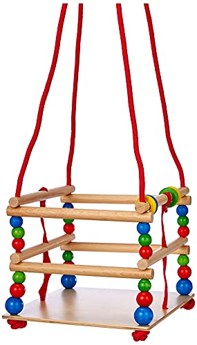 Hess Holzspielzeug 31101 - Gitterschaukel aus Holz mit bunten Perlen und Ringen, handgefertigt, für Kleinkinder ab 12 Monaten, für unbeschwertes Schaukelvergnügen im Haus, auf der Terrasse und im Garten von Hess Holzspielzeug
