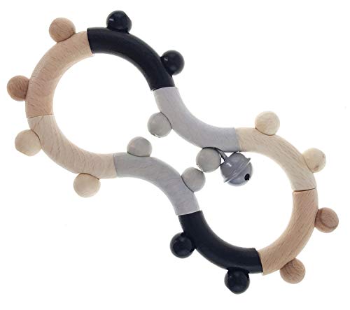 Hess Holzspielzeug 11132 - Motorik-Rassel aus Holz, in Form einer Acht, mit beweglichen Teilen, für Babys ab 6 Monaten, handgefertigt, nature schwarz, für Greifübungen Hess Holzspielzeug 11132 - Motorik-Rassel aus Holz, in Form einer Acht, mit beweglichen Teilen, für Babys ab 6 Monaten, handgefertigt, nature schwarz, für Greifübungen von Hess