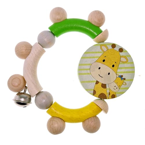 Hess Holzspielzeug 11142 - Motorikrassel aus Holz, Giraffe Emil, runde Rassel zum Greifen und als Beißring, handgefertigtes Motorikspielzeug für Babys Hess Holzspielzeug 11142 - Motorikrassel aus Holz, Giraffe Emil, runde Rassel zum Greifen und als Beißring, handgefertigtes Motorikspielzeug für Babys von Hess