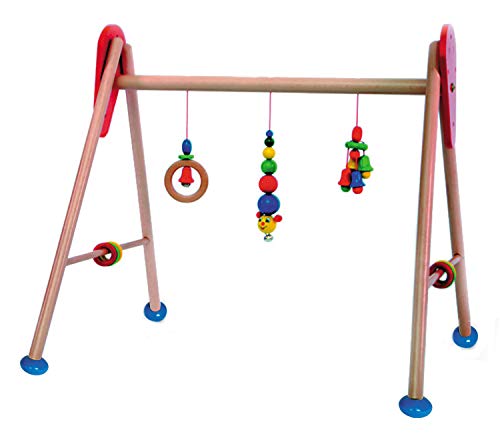 Hess Holzspielzeug 13321 - Spielgerät aus Holz, Serie Raupe, für Babys, handgefertigter Spielbogen mit farbenfrohen Figuren und Rasseln, ca. 62 x 55 x 50 cm von Hess