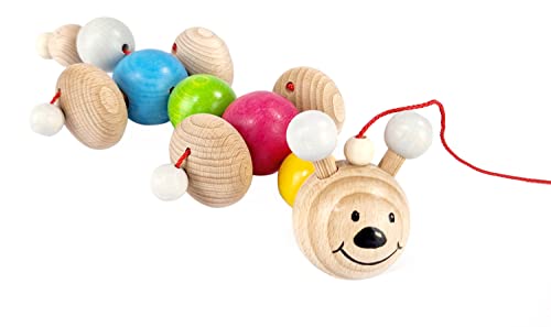 Hess Holzspielzeug 14144 - Nachzieh-Raupe Ida aus Holz, handgefertigt, für Kinder ab 12 Monaten, ca. 25 x 12 x 12 cm, mit unterschiedlich großen bunten Kugeln und einer Schnur Hess Holzspielzeug 14144 - Nachzieh-Raupe Ida aus Holz, handgefertigt, für Kinder ab 12 Monaten, ca. 25 x 12 x 12 cm, mit unterschiedlich großen bunten Kugeln und einer Schnur von Hess