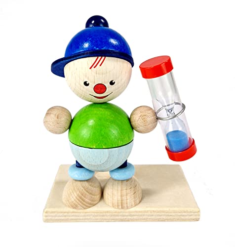Hess Holzspielzeug 14596 - Zahnputzuhr aus Holz inkl. Sanduhr mit farbigem Sand, Junge Luis, handgefertigt, für Kinder zur Pflege der Zähne von Hess