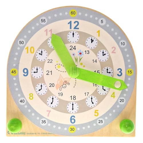 Hess Holzspielzeug 14656 - Lernuhr aus Holz, Ella & Emil, Kinderuhr mit vollen 24 Stunden und 5-Minuten Skala, ca. 26 cm Hess Holzspielzeug 14656 - Lernuhr aus Holz, Ella & Emil, Kinderuhr mit vollen 24 Stunden und 5-Minuten Skala, ca. 26 cm von Hess