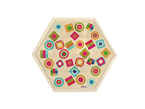 Hess Holzspielzeug 14923 - Mosaik-Legespiel aus Holz in sechseckiger Form mit 24 Teilen, bunte Formen, für Kinder ab 3 Jahren, handgefertigt, als Geschenk zum Geburtstag, Weihnachten oder Ostern von Hess Holzspielzeug