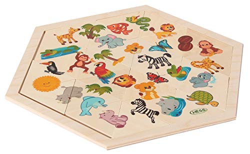 Hess Holzspielzeug 14929 - Legespiel aus Holz in sechseckiger Form mit 24 Teilen, Serie Dschungel, für Kinder ab 3 Jahren, handgefertigt Hess Holzspielzeug 14929 - Legespiel aus Holz in sechseckiger Form mit 24 Teilen, Serie Dschungel, für Kinder ab 3 Jahren, handgefertigt von Hess