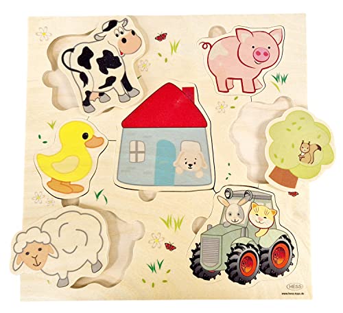 Hess Holzspielzeug 14970 - Puzzle Bauernhof aus Holz, handgefertigt, für Kinder ab 3 Jahren, Größe ca. 26 x 26 x 2 cm, mit Hoftier-Motiven, Farben auf Wasserbasis Hess Holzspielzeug 14970 - Puzzle Bauernhof aus Holz, handgefertigt, für Kinder ab 3 Jahren, Größe ca. 26 x 26 x 2 cm, mit Hoftier-Motiven, Farben auf Wasserbasis von Hess