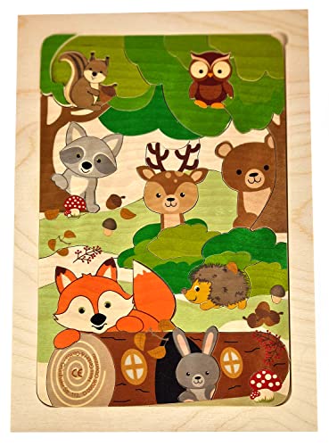 Hess Holzspielzeug 14973 - Puzzle Fuchs aus Holz, handgefertigt, für Kinder ab 3 Jahren, ca. 30 x 21 x 1 cm, mit Waldtier-Motiven, Farben auf Wasserbasis von Hess