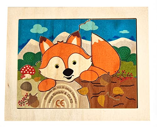 Hess Holzspielzeug 14974 - Minipuzzle Fuchs aus Holz, handgefertigt, für Kinder ab 3 Jahren, ca. 12,5 x 10 x 1 cm, mit Waldfuchs-Motiv, Farben auf Wasserbasis von Hess