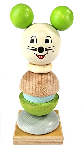 Hess Holzspielzeug 14979 - Stapelspiel aus Holz, Motiv Mäuschen, handgefertigt, für Kinder ab 3 Jahren, Turm mit Ringen und Kugelkopf Hess Holzspielzeug 14979 - Stapelspiel aus Holz, Motiv Mäuschen, handgefertigt, für Kinder ab 3 Jahren, Turm mit Ringen und Kugelkopf von Hess