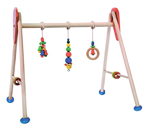 Hess Holzspielzeug 20026 - Spielgerät aus Holz, Serie Raupe, für Babys, handgefertigter Spiel-Bogen mit farbenfrohen Figuren und Rasseln, ca. 62 x 57 x 54,5 cm groß von Hess Holzspielzeug