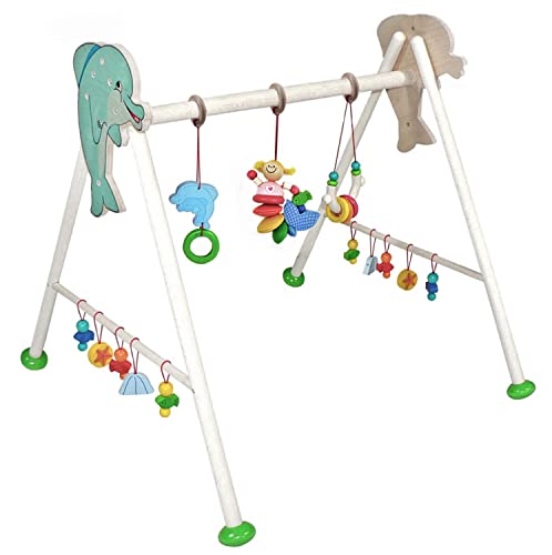 Hess Holzspielzeug 20031 - Spielgerät aus Holz, Serie Nixe, für Babys, handgefertigter Spiel-Bogen mit farbenfrohen Figuren und Rasseln, ca. 62 x 57 x 54,5 cm groß von Hess Holzspielzeug