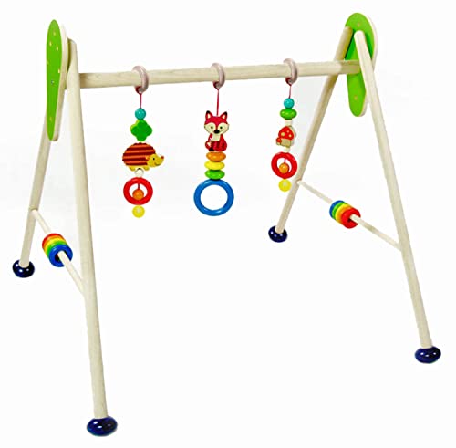 Hess Holzspielzeug 20034 - Spielgerät aus Holz, Serie Waldtiere, für Babys, handgefertigter Spiel-Bogen mit farbenfrohen Figuren und Rasseln, ca. 62 x 57 x 54,5 cm groß von Hess