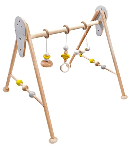 Hess Holzspielzeug 20041 - Spielgerät aus Holz, Nature Serie Ente in Gelb, für Babys, handgefertigter Spiel-Bogen mit Figuren und Rasseln, ca. 62 x 57 x 54,5 cm groß von Hess Holzspielzeug