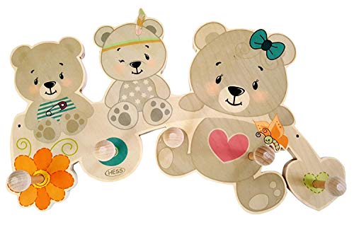 Hess Holzspielzeug 30347 - Garderobe aus Holz, Serie Bär Nature, mit 5 Haken, für Kinder, ca. 35 x 21 x 6,5 cm groß, handgefertigt, für Kinderzimmer und Flur Hess Holzspielzeug 30347 - Garderobe aus Holz, Serie Bär Nature, mit 5 Haken, für Kinder, ca. 35 x 21 x 6,5 cm groß, handgefertigt, für Kinderzimmer und Flur von Hess