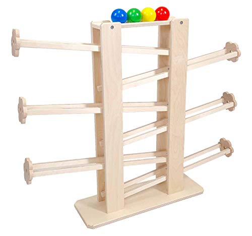 Hess Holzspielzeug 31129 - Kugelbahn aus Holz, zerlegbar, mit 4 Kugeln, handgefertigt, für Kleinkinder ab 18 Monaten, ca. 57,5 cm hoch, für fröhlichen Spielspaß von Hess