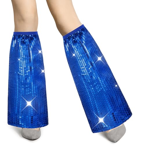 Hestya 1 Paar Glitzer Beinstulpen für Frauen Karneval Disco Accessoires Damen 70er Jahre Kostüm Retro Pailletten Stulpen Glitzer Beinwärmer für Halloween Mottoparty Fasching Party Outfit(Blau) von Hestya