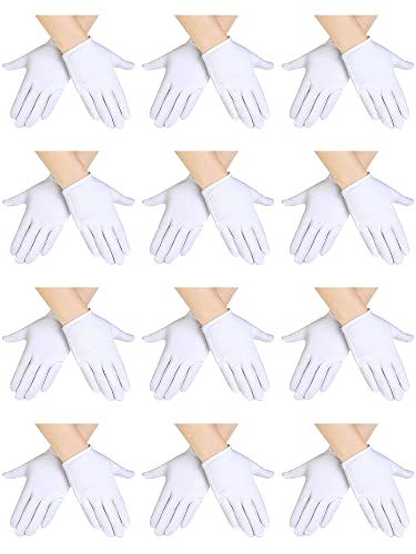Hestya 12 Paar Weiße Baumwollhandschuhe Weiße Kostüm Handschuhe für Kinder Kleine Mädchen Baumwollstoff Kinder Handschuhe Weiße Handschuhe für Kinder Mädchen Jungen Halloween Party Cosplay Kostüm von Hestya