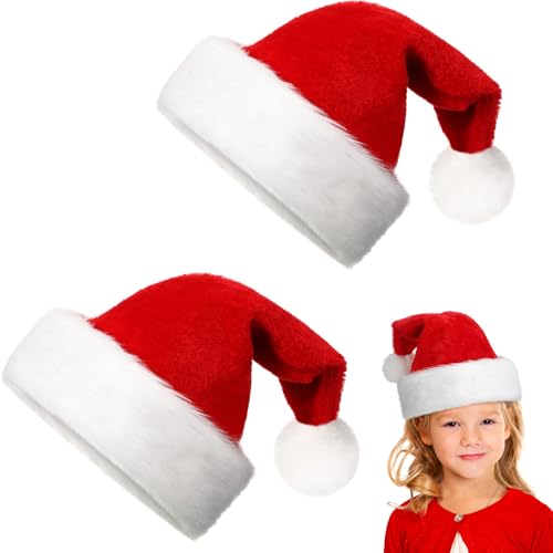 Hestya 2 Weihnachtsmützen Nikolausmütze für Kinder Jungen Mädchen Plüsch Weihnachtsmann Mütze Verdickte Bequeme Weihnachtshut aus Samt Weiche Weihnachtsfeiertagshut für Weihnachten Neujahr(Rot) Hestya 2 Weihnachtsmützen Nikolausmütze für Kinder Jungen Mädchen Plüsch Weihnachtsmann Mütze Verdickte Bequeme Weihnachtshut aus Samt Weiche Weihnachtsfeiertagshut für Weihnachten Neujahr(Rot) von Hestya