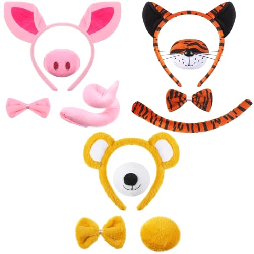 Hestya 3 Sets Tier Kostüm Zubehör Rosa Schwein Gelb Tiger Bär Ohren Stirnband Fliege und Schwanz Tierkostüm Set Cosplay Party Accessoires für Erwachsene Kinder Karneval Verkleidung Hestya 3 Sets Tier Kostüm Zubehör Rosa Schwein Gelb Tiger Bär Ohren Stirnband Fliege und Schwanz Tierkostüm Set Cosplay Party Accessoires für Erwachsene Kinder Karneval Verkleidung von Hestya