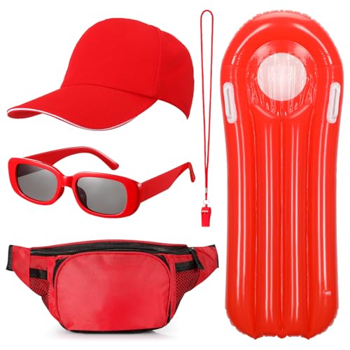 Hestya 5 Stück Rettungsschwimmer Kostüms Rettungsschwimmer Zubehör Set Hüfttasche Sonnenbrille Pfeife mit Kordel Lifeguard Kostüm Set für Erwachsene Männer Frauen von Hestya