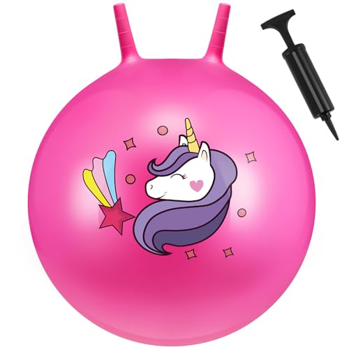 Hestya 50 cm Einhorn Hüpfball Aufblasbarer Sprungball Großer Hopper Ball mit Pumpe Hüpfball mit Griff Spielzeug zum Hüpfen für Erwachsene Drinnen Draußen Garten Yoga Bewegung Spiel Aktivitäten von Hestya