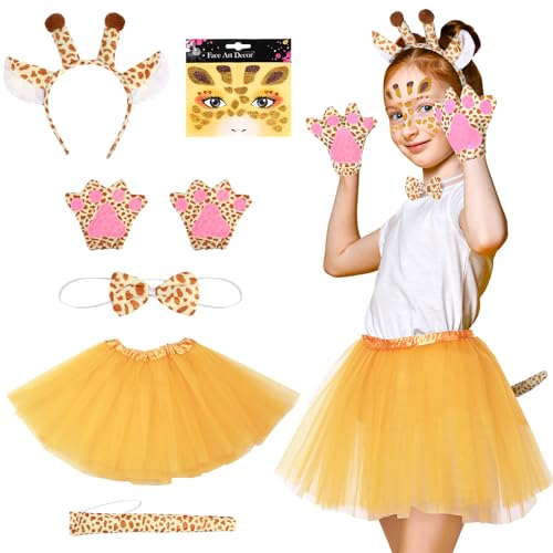 Hestya 6 Stück Giraffe Kostüm Set für Kleinkinder von 2 bis 8 Jahren Giraffenohren Haarreif Krawatte Giraffenschwanz Tutu Rock Handschuhe Gesichtsaufkleber für Karneval Cosplay Rollenspiel Hestya 6 Stück Giraffe Kostüm Set für Kleinkinder von 2 bis 8 Jahren Giraffenohren Haarreif Krawatte Giraffenschwanz Tutu Rock Handschuhe Gesichtsaufkleber für Karneval Cosplay Rollenspiel von Hestya