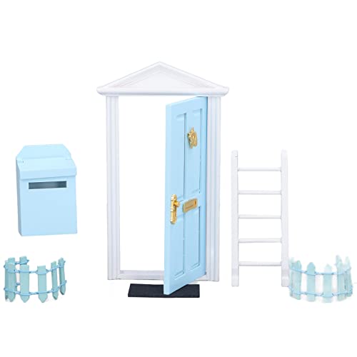HETHLIF Dollhouse -Tür, Feenhaustür Mini -Tür Winzige Hölzerne Zahnfefe Mini Holztür Set Exquisite Verarbeitung Lebendige Details Gesättigte Farbe für 1:12 Puppenhaus (Blue) von Hethlif