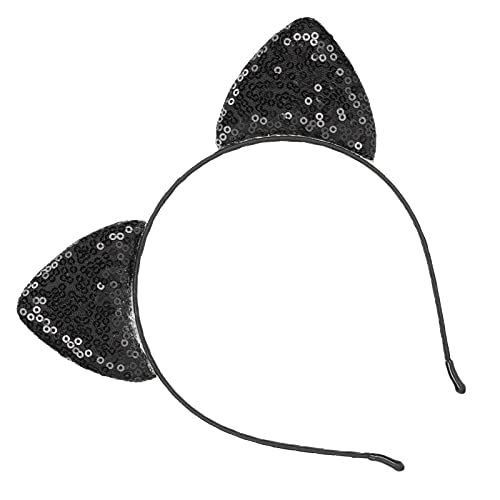 Hethlif Katzenohren Stirnband, Paillettenstirnband Kitty Ohren mit Reversiblen Pailletten Glänzend für Frauen Mädchen (BLACK) von Hethlif