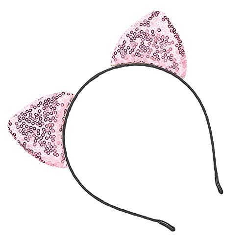 Hethlif Katzenohren Stirnband, Paillettenstirnband Kitty Ohren mit Reversiblen Pailletten Glänzend für Frauen Mädchen (PINK) von Hethlif