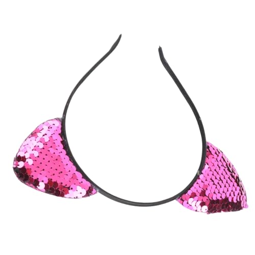 Hethlif Katzenohren Stirnband, Paillettenstirnband Kitty Ohren mit Reversiblen Pailletten Glänzend für Frauen Mädchen (Rosenrot) von Hethlif