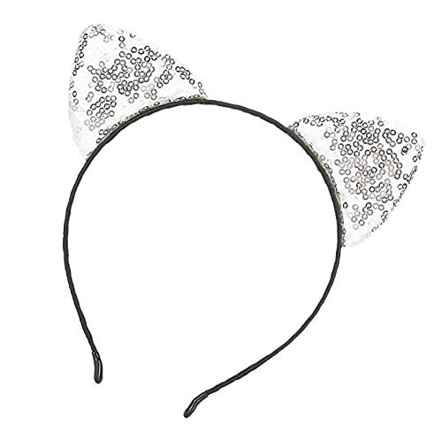 Hethlif Katzenohren Stirnband, Paillettenstirnband Kitty Ohren mit Reversiblen Pailletten Glänzend für Frauen Mädchen (SILVER) von Hethlif