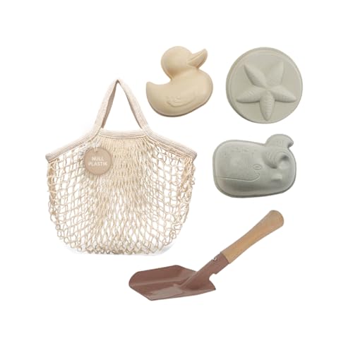 Hevea Natural Rubber Sand Shaper Trio - Eco-Friendly Beach Toys for Kids | Fun Sea Life Figures | Lightweight & Durable Sand Toys | Includes Turtle Bag and Wooden/Metal Shovel von Hevea