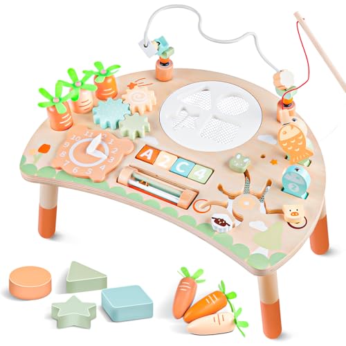 Hewaurorion Baby Montessori Spielzeug ab 1 2 3 Jahr, 9-in-1 Holz-Aktivitätstisch für Kinder, Kinderspielzeug Holzspielzeug Motorikwürfel ab 12+ Monate, Geburtstag Weihnachten Geschenk 1+ Jahr (Db) von Hewaurorion