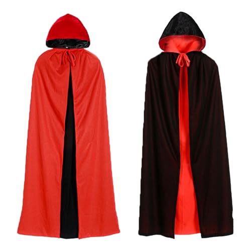 Halloween Umhang mit Kapuze, 80 cm Kapuzenumhang Schwarz Rot Doppelseitig Halloween-Umhang, Vampir Kostüm Umhang, Reversible Cloak für Damen Männer Halloweens Make-up Party Wendeumhang Kostüme von HexinYigjly