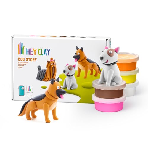Hey Clay Die Hundegeschichte – bunte Kindermodellierung, 6 Dosen lufttrocknende Knete für Kinder mit interaktiver App, Geschenke für Kinder im Alter von 3–8 Jahren (Schäferhund, Bullterrier, Yorkie) von Hey Clay
